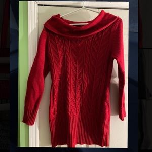 Red cowl-neck sweater dress